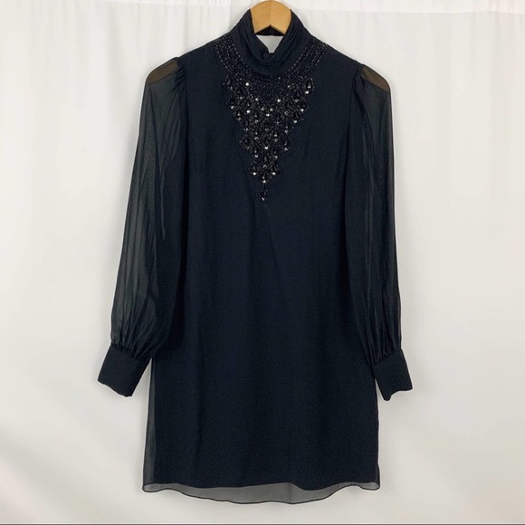 Tibi Black Silk Beaded Shift Dress 2 - Picture 1 of 10